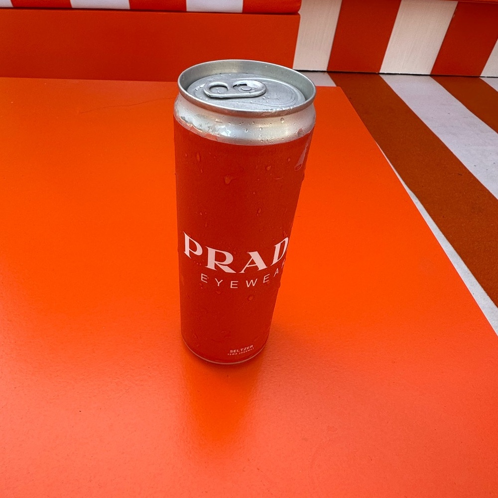 PRADA Branded Drink Can Seltzer Sparkling Water Brand New Display Bar Decor Red